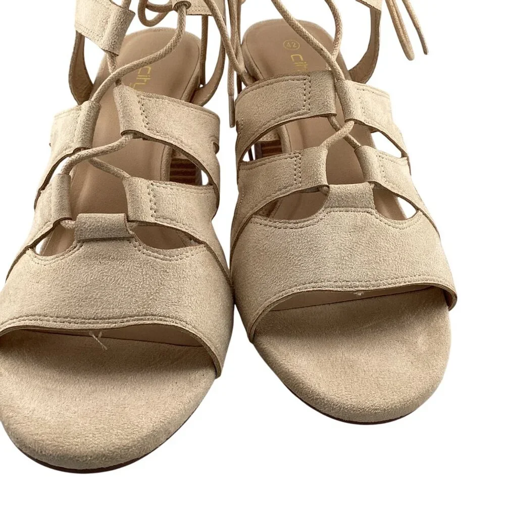 City Chic Womens Heel Strap Lacey Size 11-11.5 42 NWB Nude Beige Strappy Sandals - Picture 7 of 10